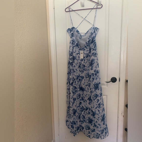 Abercrombie & Fitch NWT Camille Tie-Back Gown Maxi - Light Blue Floral - XLP - Picture 5 of 14